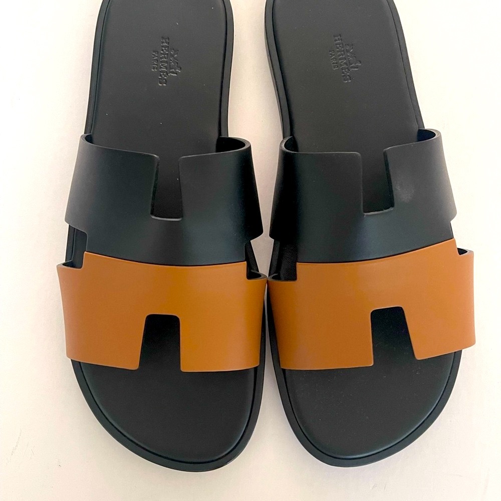 Hermes Black and Brown Leather Sandals Izmir - Picture 3 of 9